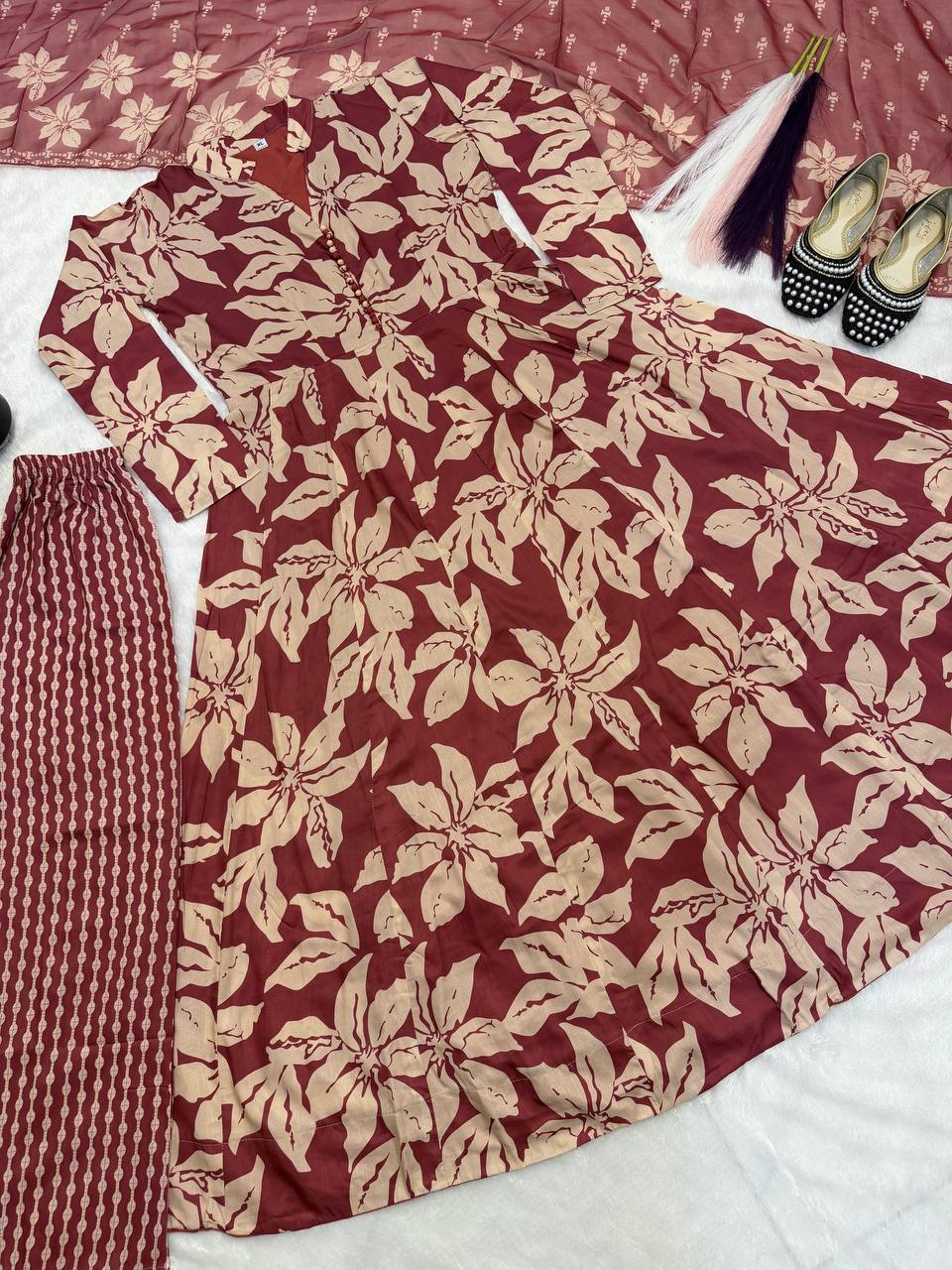 Crimson Noir Floral Couture Set